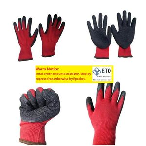 Other Garden Supplies Other Garden Supplies Labor Insurance Gloves 13Pin Wrinkle Red Yarn Nylon Black Latex Dipped Wearresistant Non Dhebk