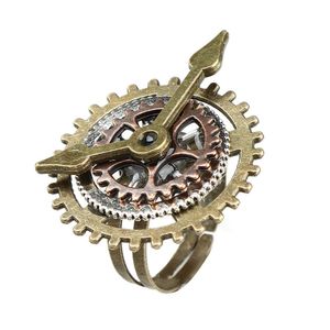 Pierścienie klastra 1pcs punk retro urok steampunk sprzęt palca vintage zegar zegarowy Miedzika biżuteria mody dla kobiet mężczyzn upuść del dhkn9