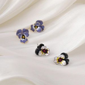 Stud Earrings Temperament Purple Enamel Flower Dangle Earring For Women Gradient Color Bling Rhinestone Jewelry Pendientes