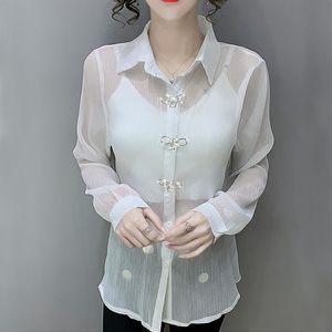Koszulki damskie bluzki żeńskie przezroczyste szyfonowe siatkę z długim rękawem 2023 Autumn Diamond Butterfly Backless Seksowna koszulka bluzki przeciwsłonecznej 985b