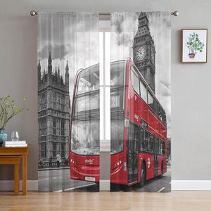 Curtain London Street Red Bus Big Ben Window Curtains Bedroom Modern Drape Sheer Tulle Valances Living Room Kitchen Voile