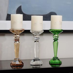 Titulares de vela European Crystal Pillar Stick Solder K9 Clear Champagne Green Small Médio grande para a decoração de casamento de cozinha de cozinha em casa