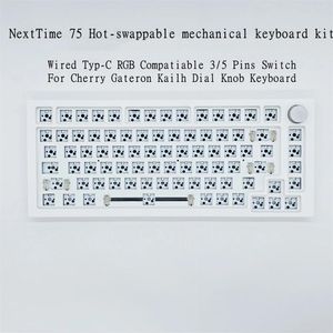 Combos na próxima hora 75 Kit de teclado mecânico de troca a quente com fio TypeC RGB Compatável 3/5 Pins Switch para Gateron Kailh Dial Knob Teclado