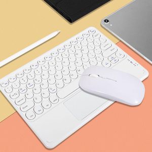 Combos Bluetooth Teclado e Mouse Retro Rodada Chave Leve Teclado e Mouse Conjunto com Touchpad para Telefone Tablet Branco