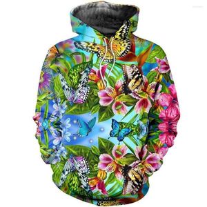 Erkek Hoodies Fashion 3d Tüm Baskılı Çiçek Kelebekleri Erkek Kadın Hooded Sweatshirt Sıradan Sokak Giyim Takip