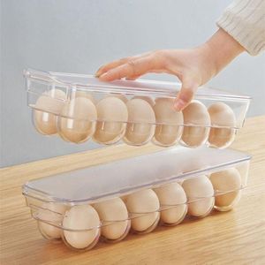 Förvaringsflaskor 12/14 rutnät Ägg Box Magasinbehållare Kök Kylskåp Egg Transparent Dispenser lufttätt färskt bevarande