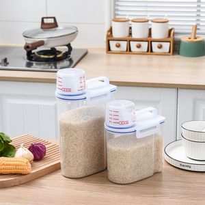 Storage Bottles 1.5/2kg Food Pail Plastic Tank With Measuring Cup Container Moisture-proof Sealed Jar Pet Supplies Accessories