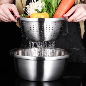 Storage Baskets High Quality Safe Stainless Steel Bowl 304 Kitchen Sink Circular Washbasin Soup Basin Drain Basket Thickened Deepened