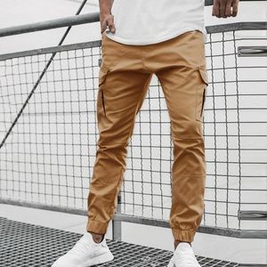 Men's Pants Drawstring Men Jogger Solid Color Sports Trousers Zipper Pockets Hip Hop Cargo Summer Casual Ropa Pantalones