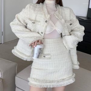 Kvinnors ull blandar korta små kappkläder hösten och vintern 2023 Leisure Street grov tweed