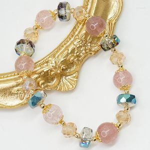 Link bransoletki błyszczące naturalne kwarc truskawkowy kryształowe koraliki dla kobiet kobiecy bransoletka biżuteria