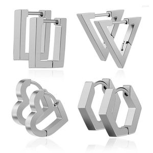 Hoop Earrings Stainless Steel Mini Geometric Heart Triangle Trendy For Women Men Fashion Girls Gift Party Jewelry