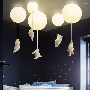 Plafoniere Modern Cartoon Bear Bella lampada calda per camerette per bambini Decorazioni per camerette per bambini Lampade a sospensione a LED