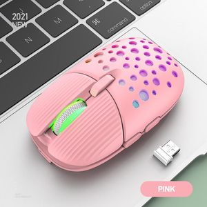 Möss trådlös spelmusbeladdningsbar honungskakbagge RGB Mute Mouse 6D Office Mice Laptop PC Computer 2.4G Wireless Pink Mouse
