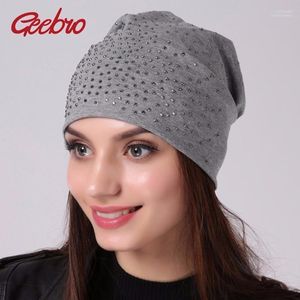 Feianos Geebro Marca feminina strass feminina Sloche Feanie Hat Spring Casual Color Plain Cotton for Women Bonnet Skull Beanies1 Scot22