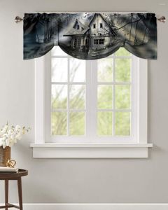 Curtain Woods Moon Bat Haunted House Short Window Regolabile Tie Up Mantovana per tende da cucina soggiorno