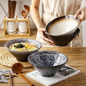 Bowls Japanese Ramen Bowl Household Large Retro Sea Plate Set Ceramic Soup Rice Salad Noodle Chopsticks Spoon Tableware