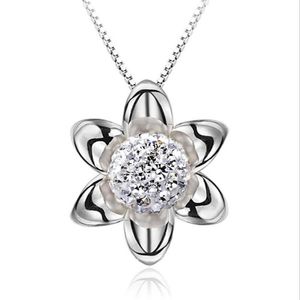 Chains Fashion 925 Silver Necklaces For Women Lady Engagement Party Charm Flower Shambala Ball Pendant Necklace Jewelry GiftChains