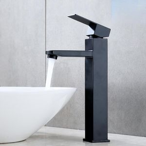 Bathroom Sink Faucets Antique Black Paint Stainless Steel Above Counter Basin Faucet Square Heightened And Cold Mixing