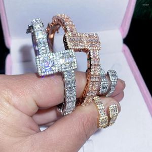 Bangle Bling 5A CZ Custom Opened Square Bracelet Cubic Zircon Rectangle Iced Out For Men Women Luxury Fashion Jewelry