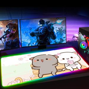 rgb tapis de souris peach mochi cat catoon 마우스 패드 게임 액세스 오레스 백라이트 LED XL MausePad와 함께 Mousepad Deskmat Mathe 패드.