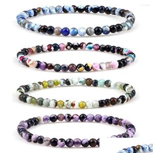 Pärlstrand handgjorda naturliga stenar agater män 4mm mticolor elastiska armband armband mode mode kvinnor yoga smycken gåvor släpp deli dhroa