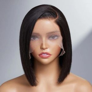 Super natürliches Seitenteil, 13 x 4, minimalistische Spitze-Front-Bob-Perücke, vorgezupftes brasilianisches Echthaar, passend für alle Gesichtsformen für Frauen