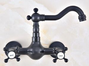 Kitchen Faucets Black Oil Rubbed Antique Brass Double Cross Handles Swivel Spout Bathroom Tub Sink Faucet Mixer Water Taps Anf463