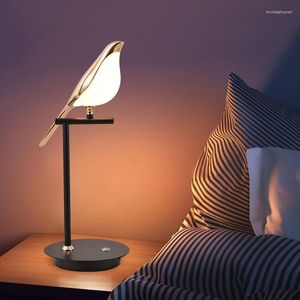 テーブルランプノルディックカササギバードランプシンプルデザインベッドルームベッドサイドデスクエルルームデコレーションタッチLEDライト360°調整可能