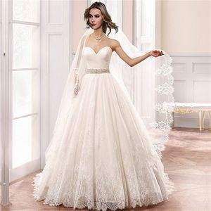 ZJ9023 Cheap Ball Gown Wedding Dress 2023 Strapless Sweetheart Lace-Up White Tulle Appliques Belt Crystal Customer Made