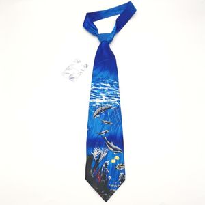 Bow Ties Original Tie Underwater World Silk Blue Casual Hong Kong Style Fashion Cool Gift Set For Women In A Box Black Top Men