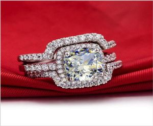 Luxury New Bridal Set Rings Rings de boda 3 Karat GH Cushion Princess Cut Quality NSCD Diamante Synthetic 3pc Rings7159995