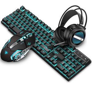 Combos Wired USB Keyboard with 104 Key Mechanical Felling Wired Macro Programming Mouse Wired Earphone Keyboard Mouse Combos for Gaming