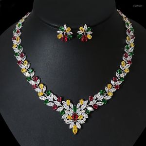 Necklace Earrings Set European Style Luxury Zircon Jewelry For Women Africa Wedding Banquet Party Dress Chic Accessory Conjunto De