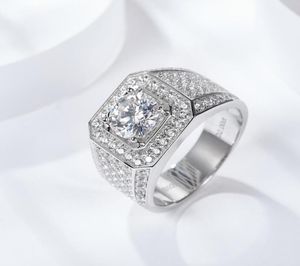 Anel de noivado dos homens de noivado de moissanita redondo de pedras preciosas 925 Sterling Silver Mens Rings21094892398539