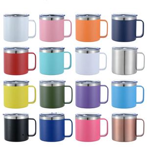 14oz rostfritt stål sublimering tumbler med lock handgrip dubbel vägg vakuum isolerad kopp vin tumblers kaffemuggar vatten kopp