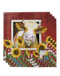 Table Napkin 4pcs Cow And Sunflower Farm Idyllic Barn Square 50cm Wedding Decoration Cloth Kitchen Dinner Serving Napkins