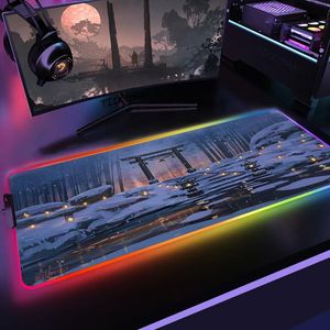 Rests Anime Scenery Backlight Gaming Mousepad Desk Rug RGB Gamer Mousepads Mouse Pad LED NonSlip Rubber Mouse Mats Keyboard Mat