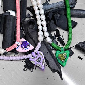 Ketten MENGJIQIAO Koreanische Mode Bunte Emaille Herz Anhänger Halskette Für Frauen Mädchen Elegante Perle Perlen Choker Party Schmuck Geschenke