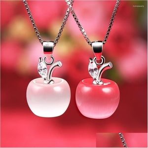 Hänge halsband söta kvinnor vit/rosa opal äppelkedja smycken droppleverans hänge dhr1o
