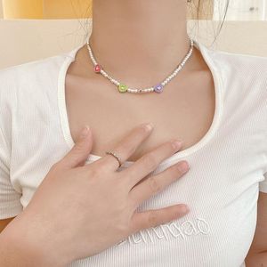 Pendanthalsband Alloy Pearl Multicolour Heart Necklace Delicate Clavicle Chain for Women Girl Minimalist Fashion Jewelry Party Gift