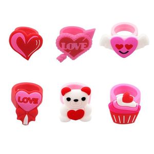 Cluster Rings Valentines Day Ring PVC Fashion Childrens Cartoon Baby Toy Creative Gift Drop Leverans smycken DHBE7