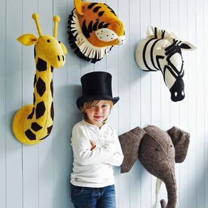 Plush Wall Stuff Baby Girl Room Decor Animal Plush Doll Toys Swan Tiger Elephant Head Wall Mount Bedroom Decoration Felt Stuffed Artwork Wall 230526