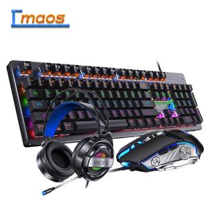 Combos 104 Keys Mechanical Keyboard Gaming Keyboard Mouse Headset Set RGB KEYBOARD 3200DPI Mice Headphone Combos For PC Gamer