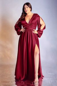 Einfarbig Hohl Split Kleid Langarm V-ausschnitt Abendkleid Frauen Vestidos