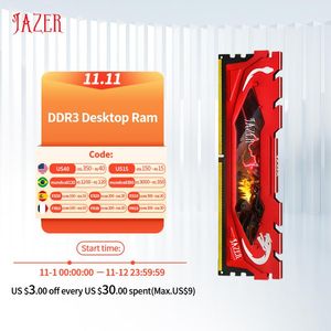 Rams Jazer Factory Sales RAM 4GB 8GB 1600MHz 1866MHz DDR3 Memória da área de trabalho PC3 Memórias com dissipador de calor