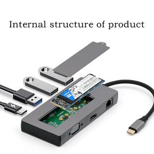 Estações 8 in1 USB c Patking Station PD DDAPTER DISCO DE RUCELTE PORTÁVEL PARA M.2 SSD HUB para HDM Converter YPEC para notebook para computador MAC