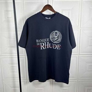 デザイナーファッション衣類 Tシャツ Tシャツ風ストリートトレンド Rhude 銀行スローガンレタープリントルーズ半袖 Tシャツメンズレディースコットンストリートトップスカジュアル Sp