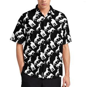 Camisas casuais masculinas Camisa de cavalo branco Animal Silhouette Beach Loose Hawaiian Harajuku Bloups Sleeve curta Roupas gráficas de grandes dimensões