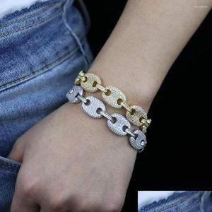 Chain Link Bracelets Punk Hip Hop Fl Rhinestone Cz Coffee Beans Bracelet For Women 12Mm Iced Out Shine Crystal Miami Cuban Jewelry D Dhjri